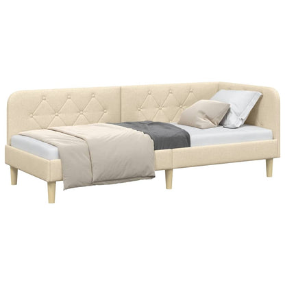 Cornice del letto ad angolo Crema 80 x 200 cm Tessuto