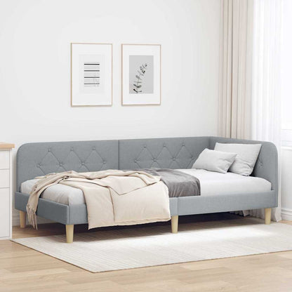 Cornice del letto ad angolo Grigio chiaro 90 x 190 cm Tessuto