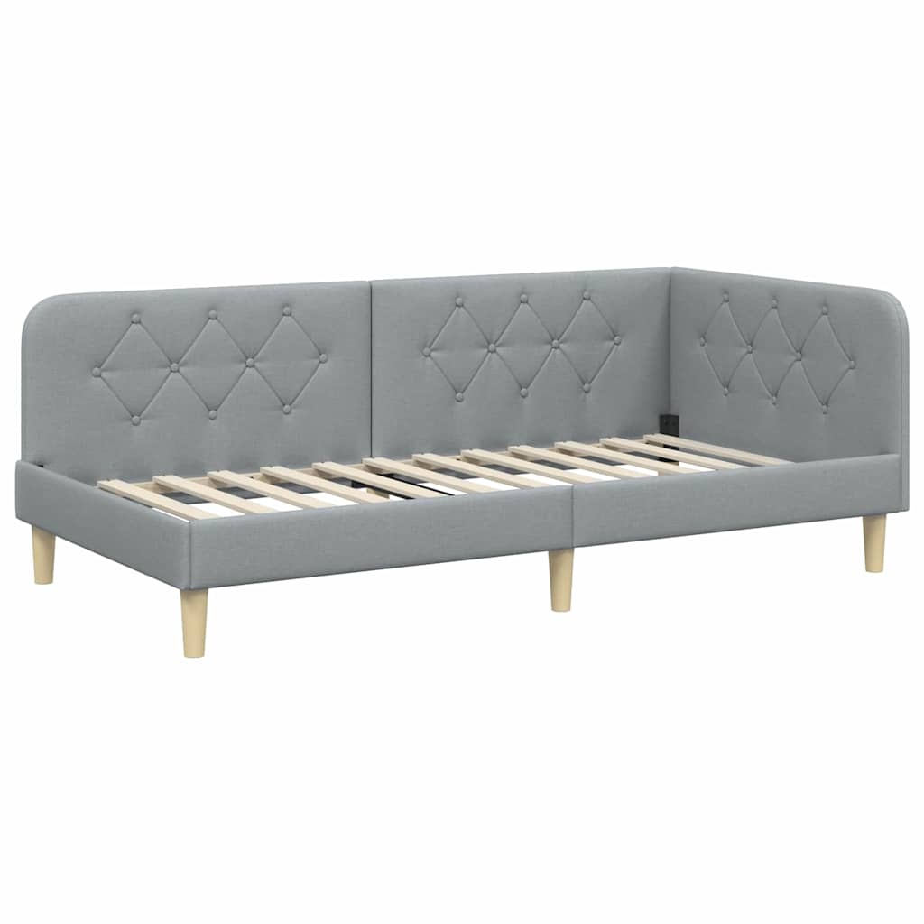 Cornice del letto ad angolo Grigio chiaro 90 x 190 cm Tessuto