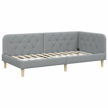 Cornice del letto ad angolo Grigio chiaro 90 x 190 cm Tessuto