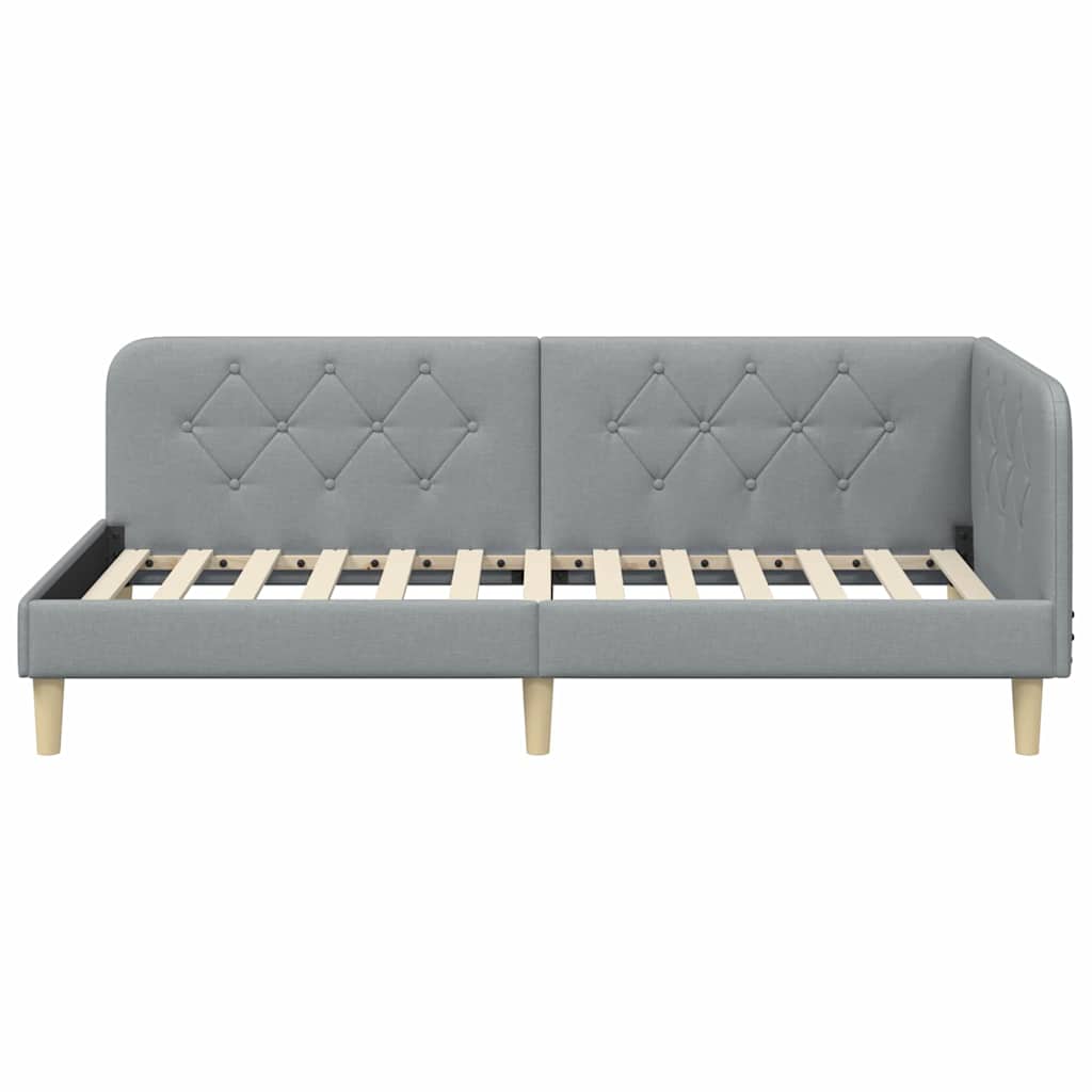 Cornice del letto ad angolo Grigio chiaro 90 x 190 cm Tessuto