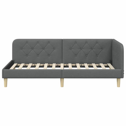 Cornice del letto ad angolo Grigio scuro 90 x 190 cm Tessuto