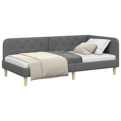 Cornice del letto ad angolo Grigio scuro 90 x 190 cm Tessuto