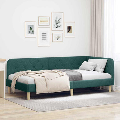 Cornice del letto ad angolo Verde Scuro 90 x 190 cm Tessuto