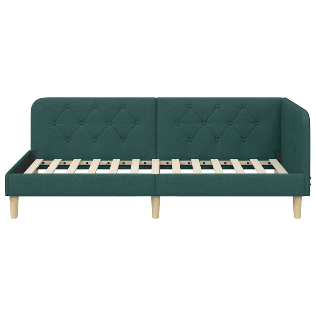 Cornice del letto ad angolo Verde Scuro 90 x 190 cm Tessuto