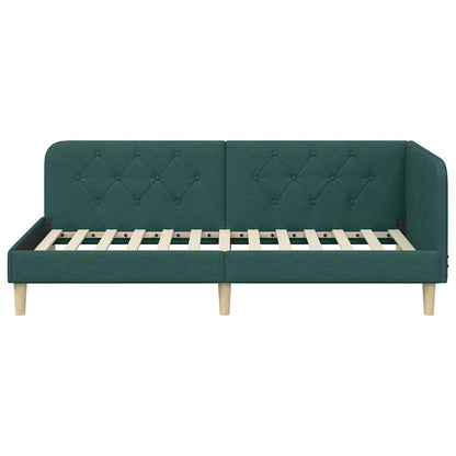 Cornice del letto ad angolo Verde Scuro 90 x 190 cm Tessuto