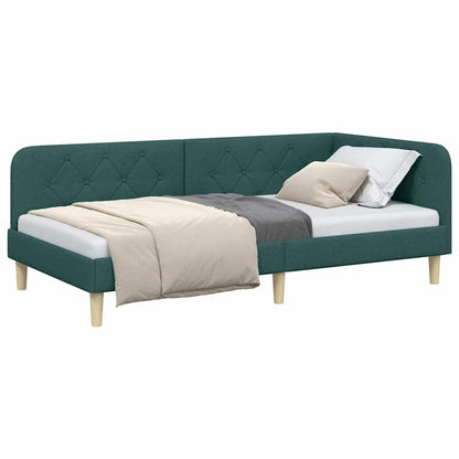 Cornice del letto ad angolo Verde Scuro 90 x 190 cm Tessuto