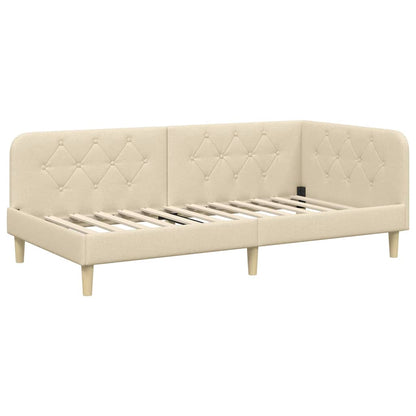 Cornice del letto ad angolo Crema 90 x 190 cm Tessuto