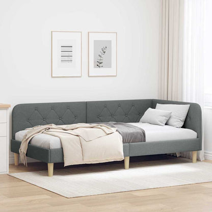 Cornice del letto ad angolo Grigio scuro 90 x 200 cm Tessuto
