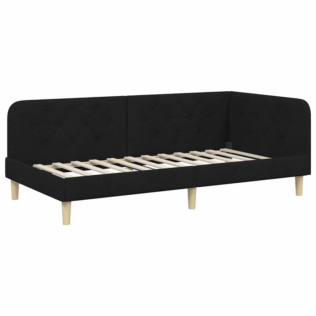 Cornice del letto ad angolo Nero 90 x 200 cm Tessuto
