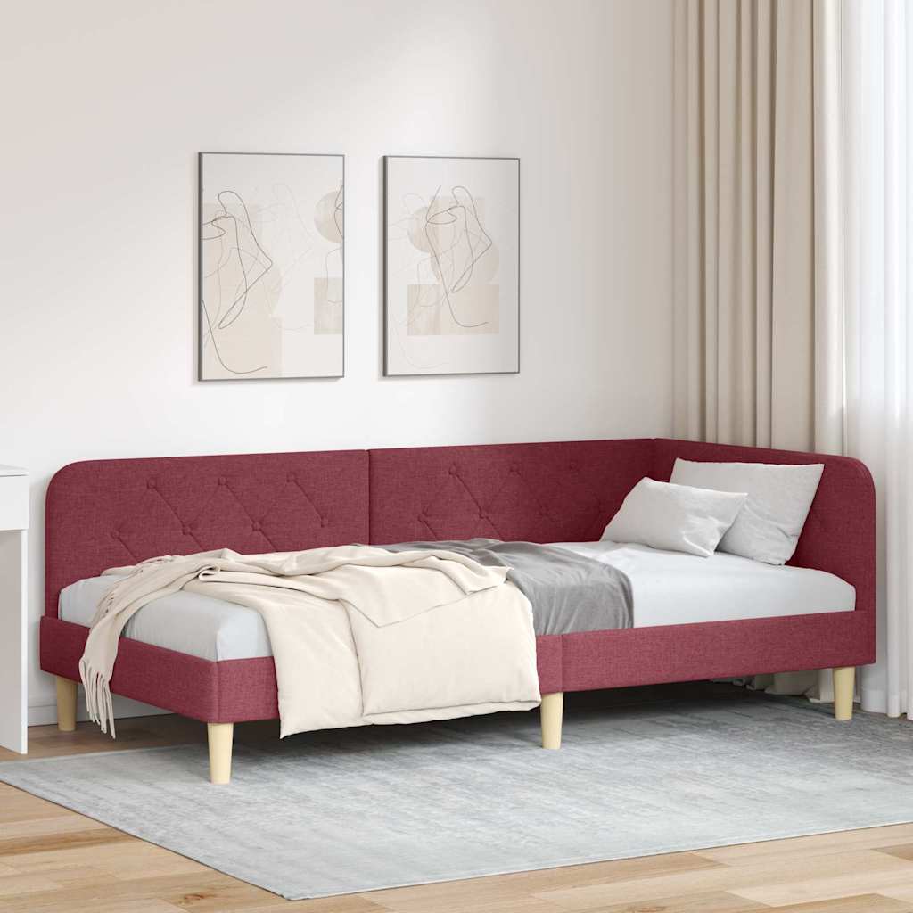 Cornice del letto ad angolo Rosso Vino 90 x 200 cm Tessuto