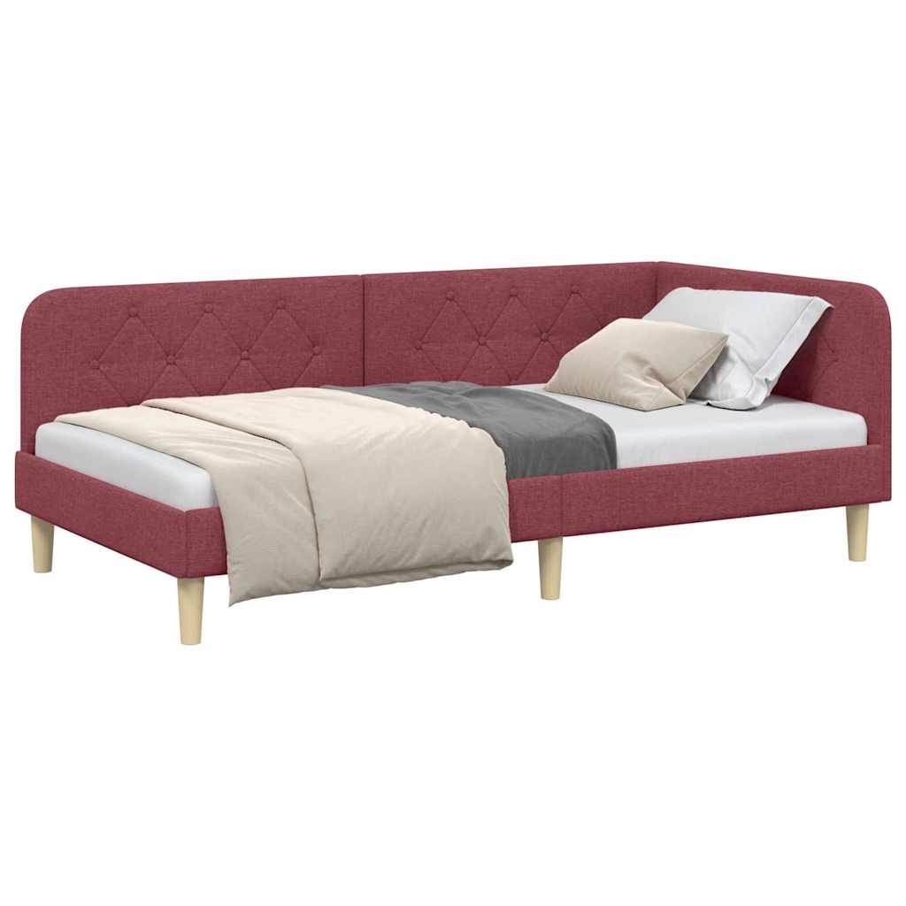 Cornice del letto ad angolo Rosso Vino 90 x 200 cm Tessuto