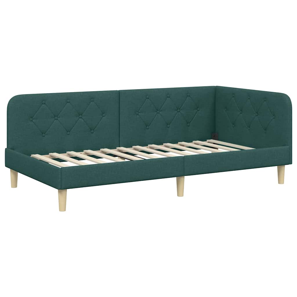 Cornice del letto ad angolo Verde Scuro 90 x 200 cm Tessuto