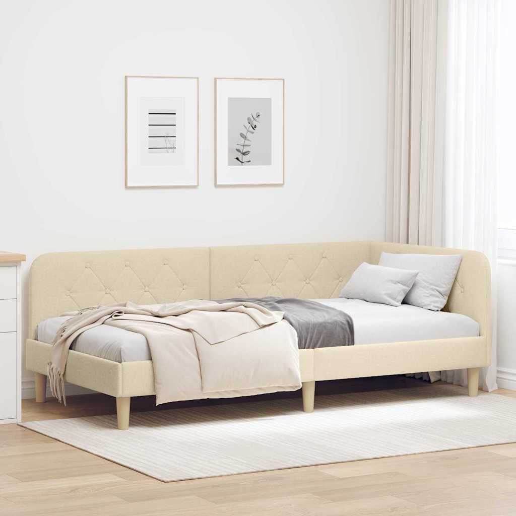 Cornice del letto ad angolo Crema 90 x 200 cm Tessuto