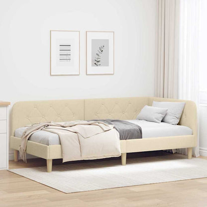 Cornice del letto ad angolo Crema 90 x 200 cm Tessuto