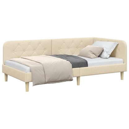 Cornice del letto ad angolo Crema 90 x 200 cm Tessuto
