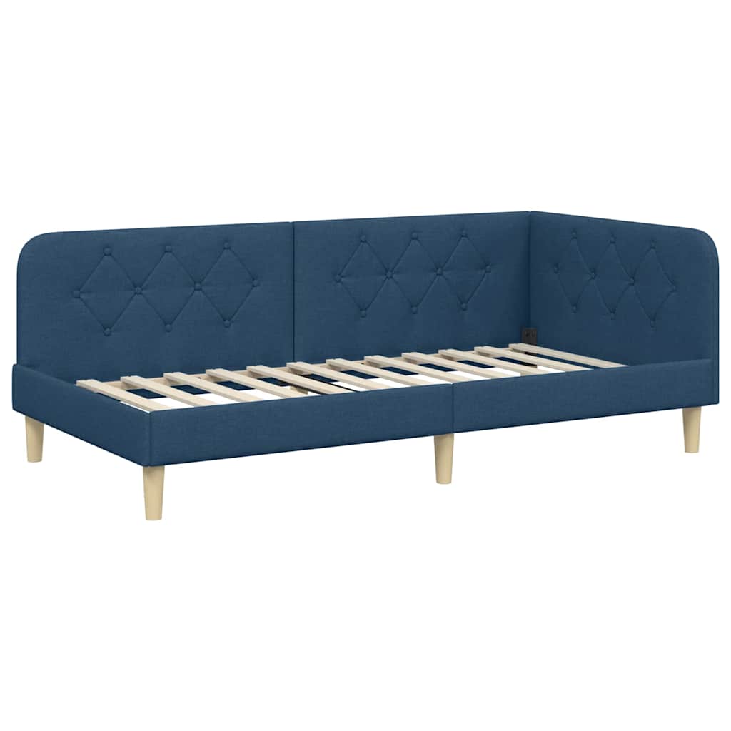 Cornice del letto ad angolo Blu 90 x 200 cm Tessuto