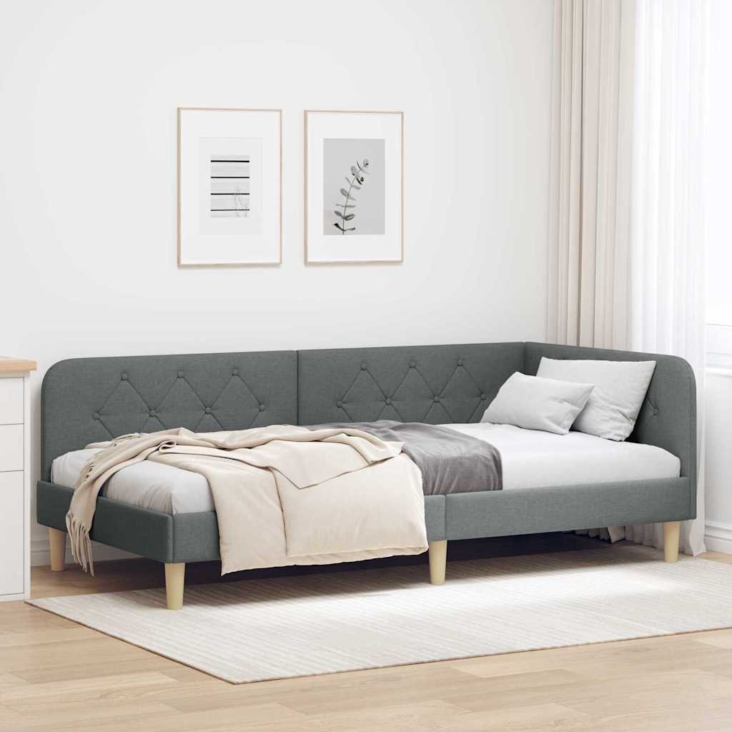 Cornice del letto ad angolo Grigio scuro 100 x 200 cm Tessuto