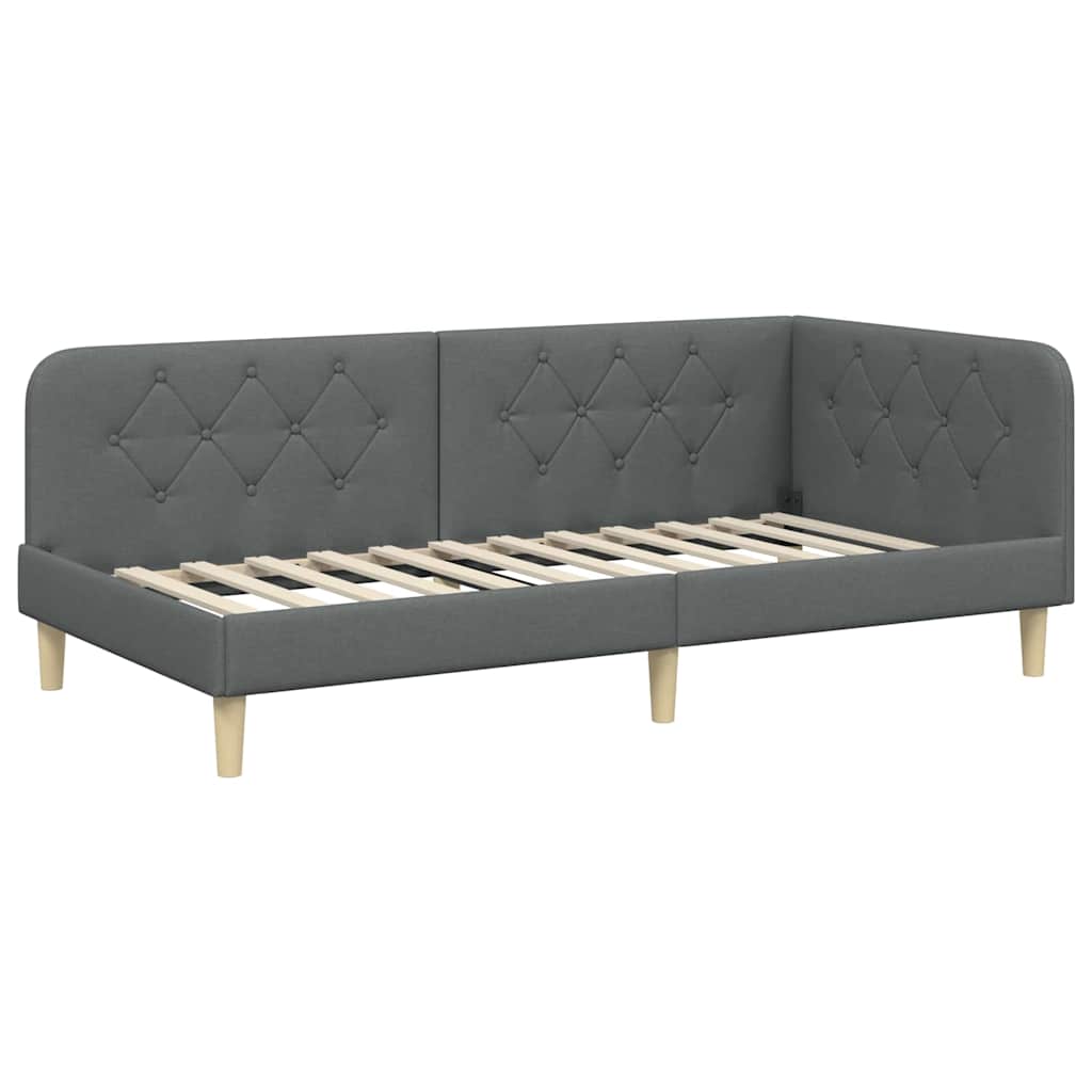 Cornice del letto ad angolo Grigio scuro 100 x 200 cm Tessuto
