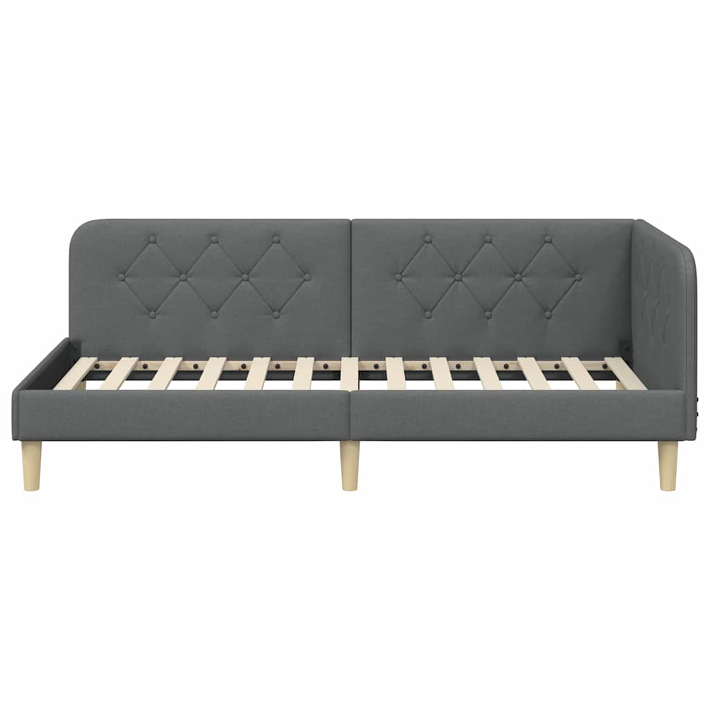 Cornice del letto ad angolo Grigio scuro 100 x 200 cm Tessuto