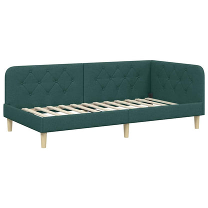 Cornice del letto ad angolo Verde Scuro 100 x 200 cm Tessuto