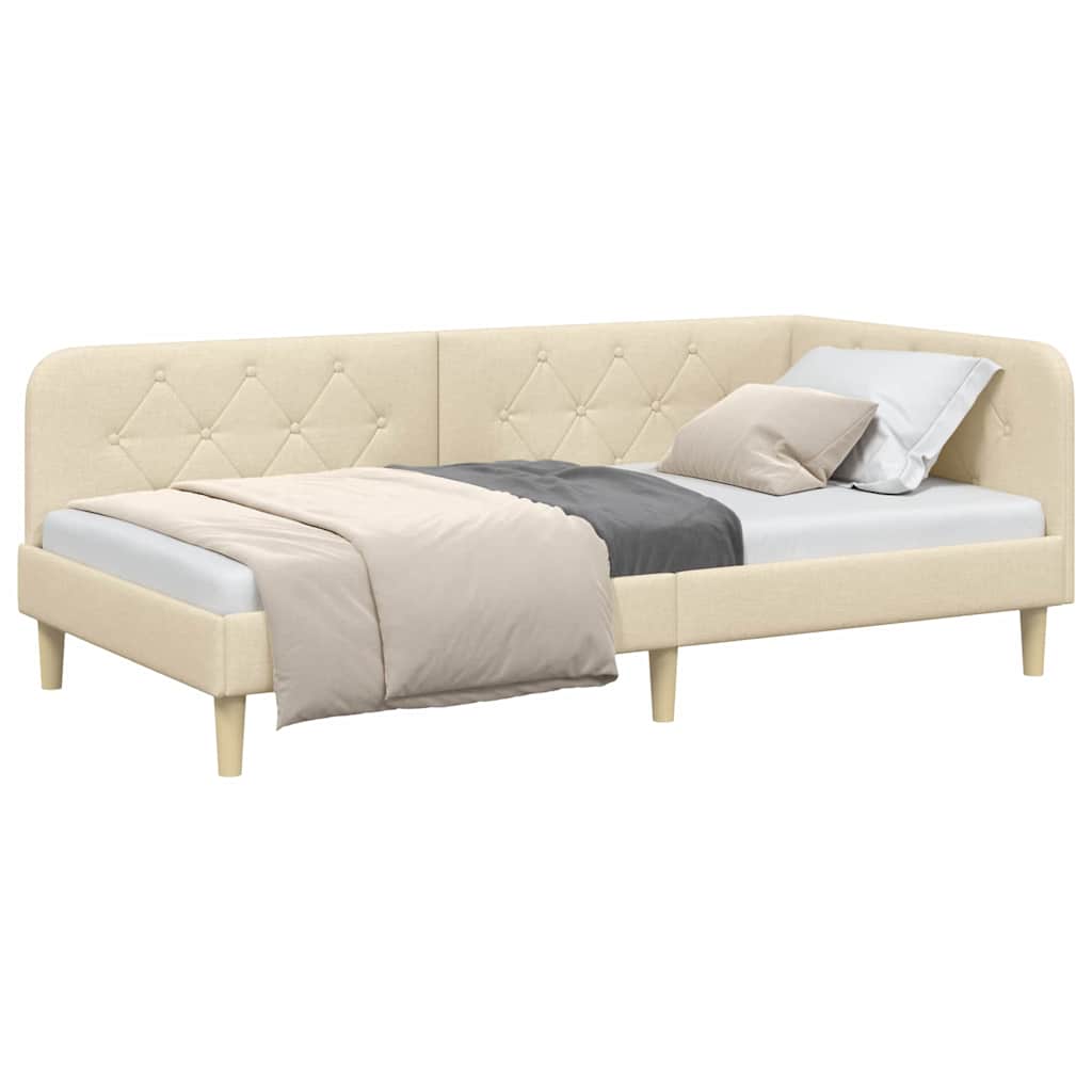 Cornice del letto ad angolo Crema 100 x 200 cm Tessuto
