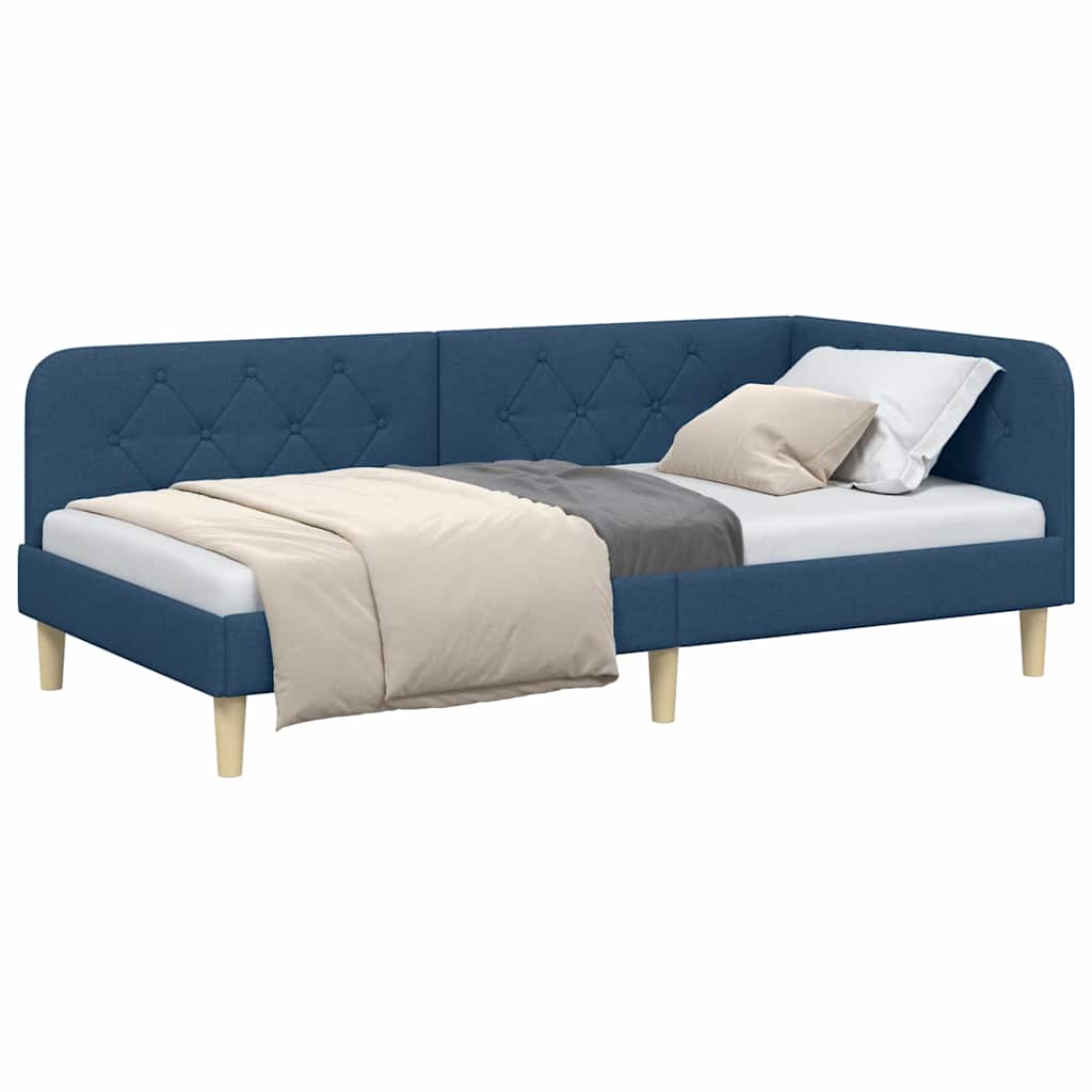 Cornice del letto ad angolo Blu 100 x 200 cm Tessuto