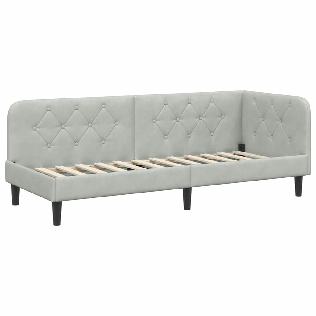 Cornice del letto ad angolo Grigio chiaro 80 x 200 cm Velluto