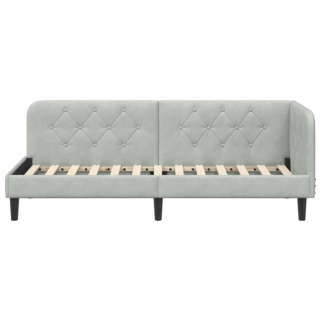 Cornice del letto ad angolo Grigio chiaro 80 x 200 cm Velluto