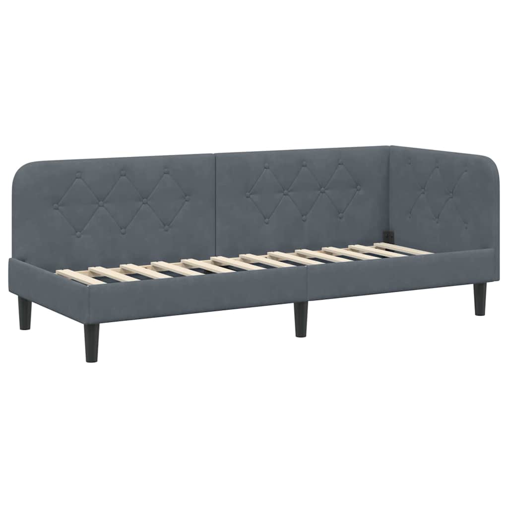 Cornice del letto ad angolo Grigio scuro 80 x 200 cm Velluto