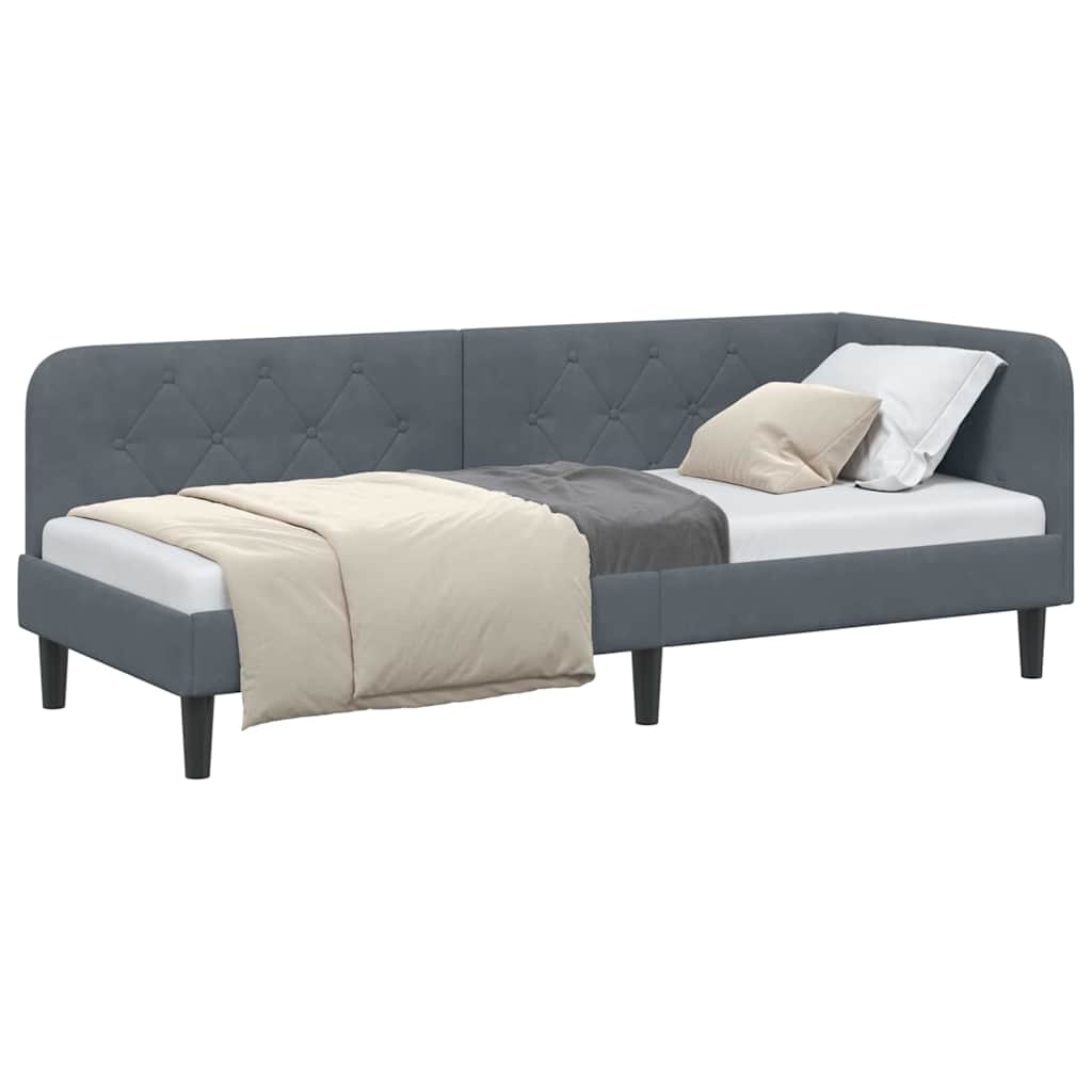 Cornice del letto ad angolo Grigio scuro 80 x 200 cm Velluto
