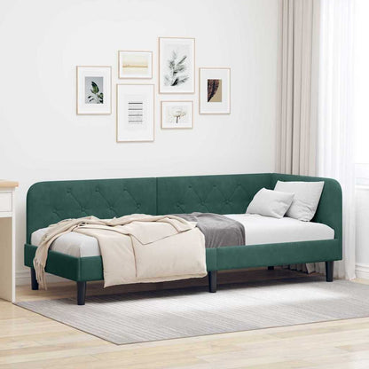 Cornice del letto ad angolo Verde Scuro 80 x 200 cm Velluto