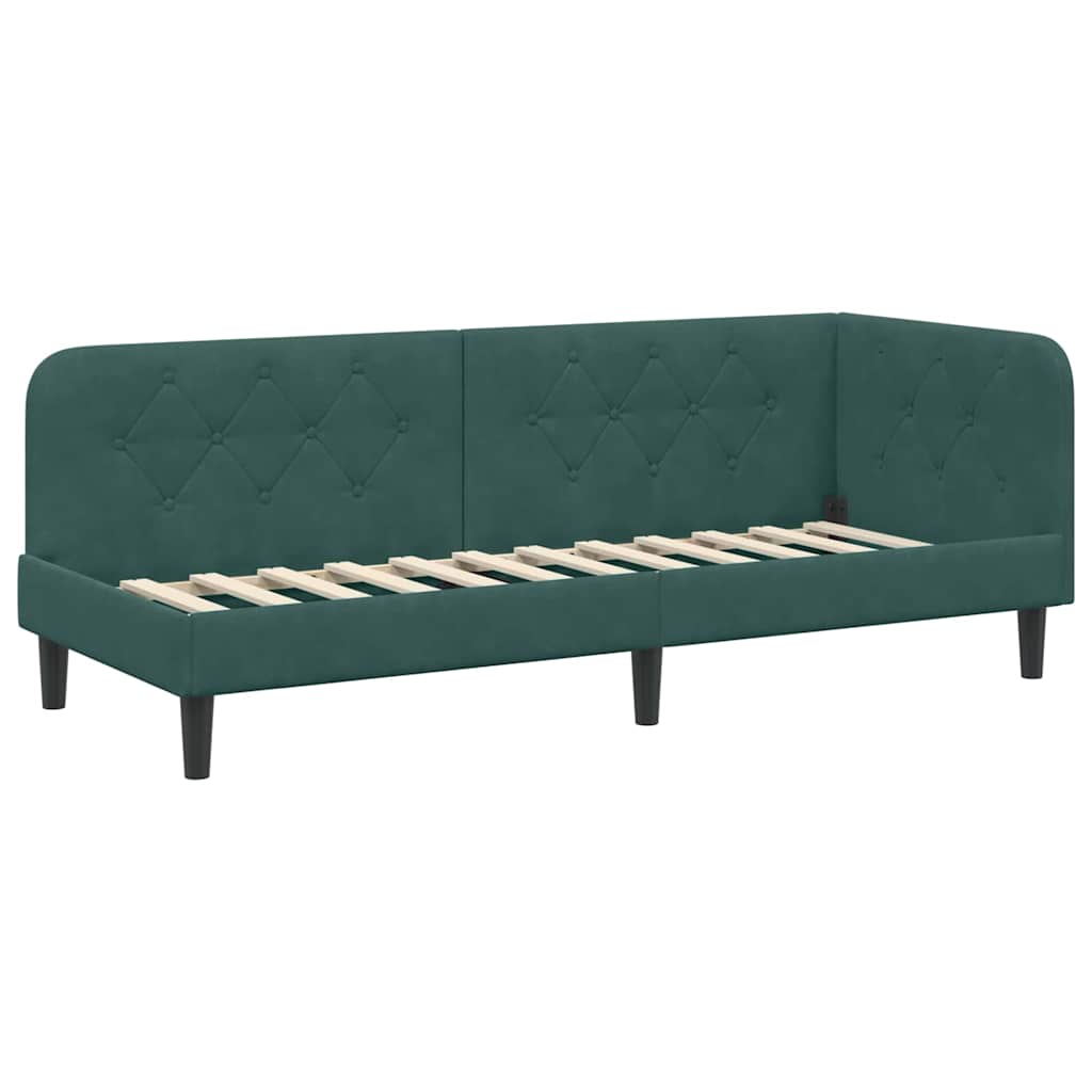 Cornice del letto ad angolo Verde Scuro 80 x 200 cm Velluto