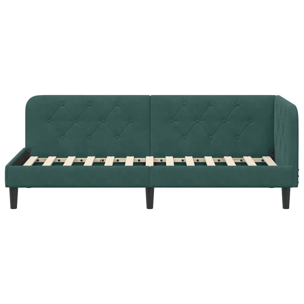 Cornice del letto ad angolo Verde Scuro 80 x 200 cm Velluto