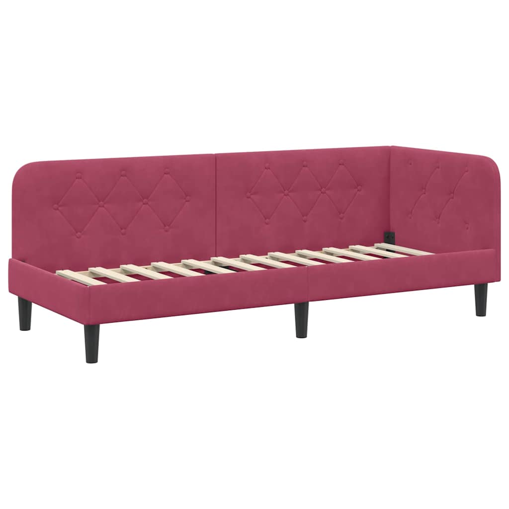 Cornice del letto ad angolo Rosso Vino 80 x 200 cm Velluto