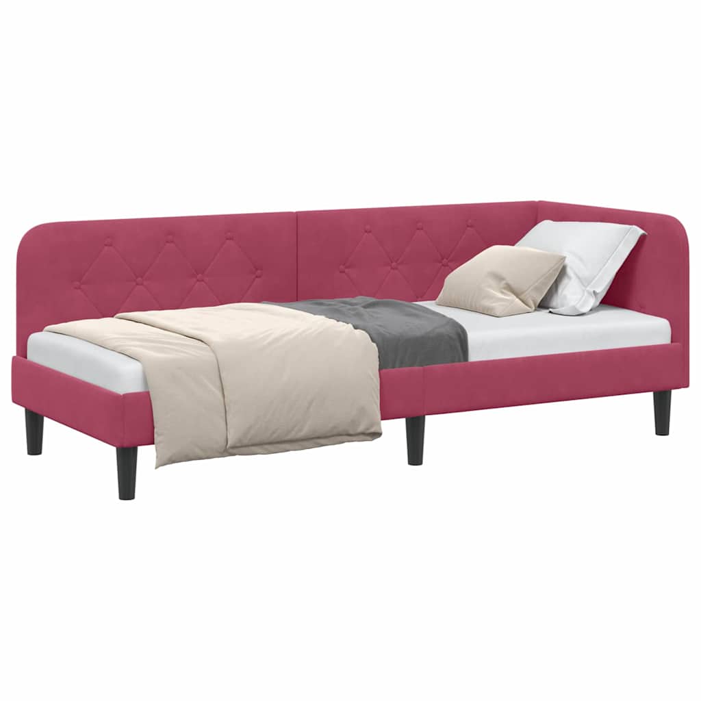 Cornice del letto ad angolo Rosso Vino 80 x 200 cm Velluto