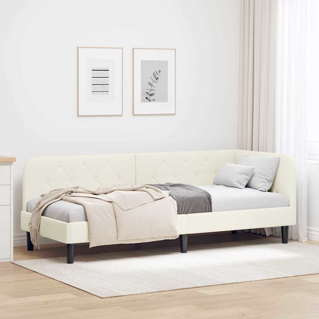 Cornice del letto ad angolo Crema 80 x 200 cm Velluto