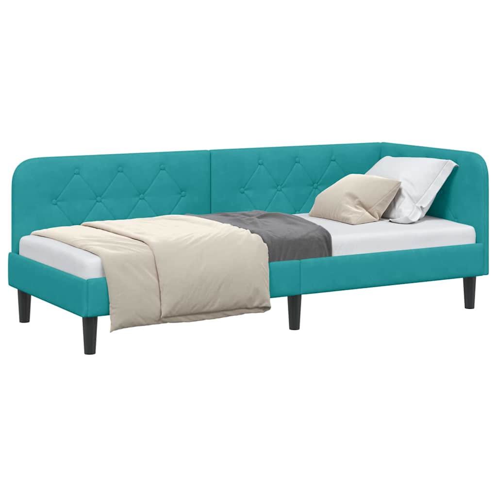 Cornice del letto ad angolo Turchese 80 x 200 cm Velluto