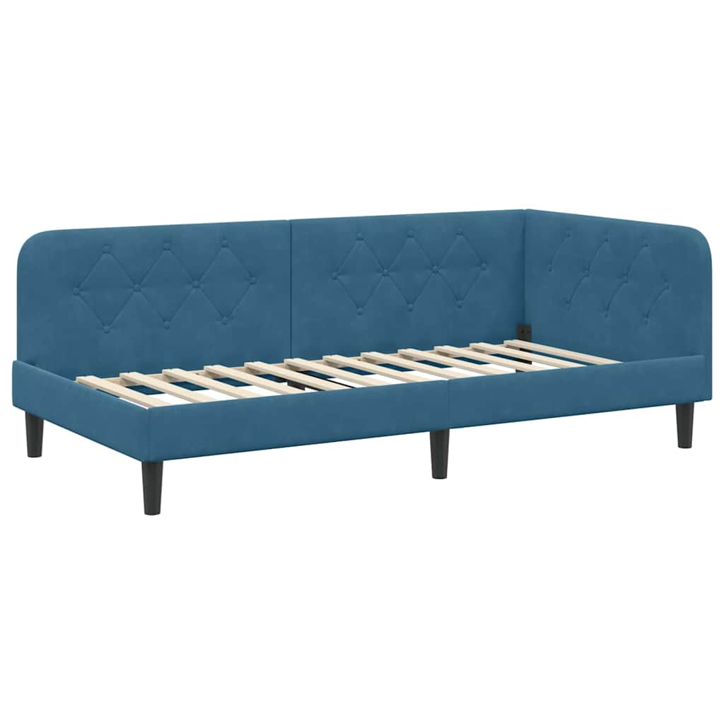 Cornice del letto ad angolo Blu 90 x 190 cm Velluto