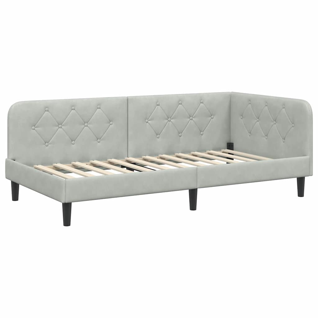 Cornice del letto ad angolo Grigio chiaro 90 x 190 cm Velluto