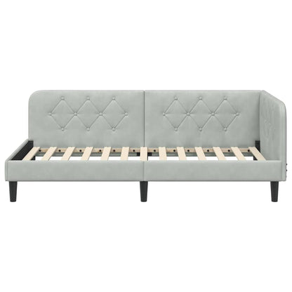 Cornice del letto ad angolo Grigio chiaro 90 x 190 cm Velluto