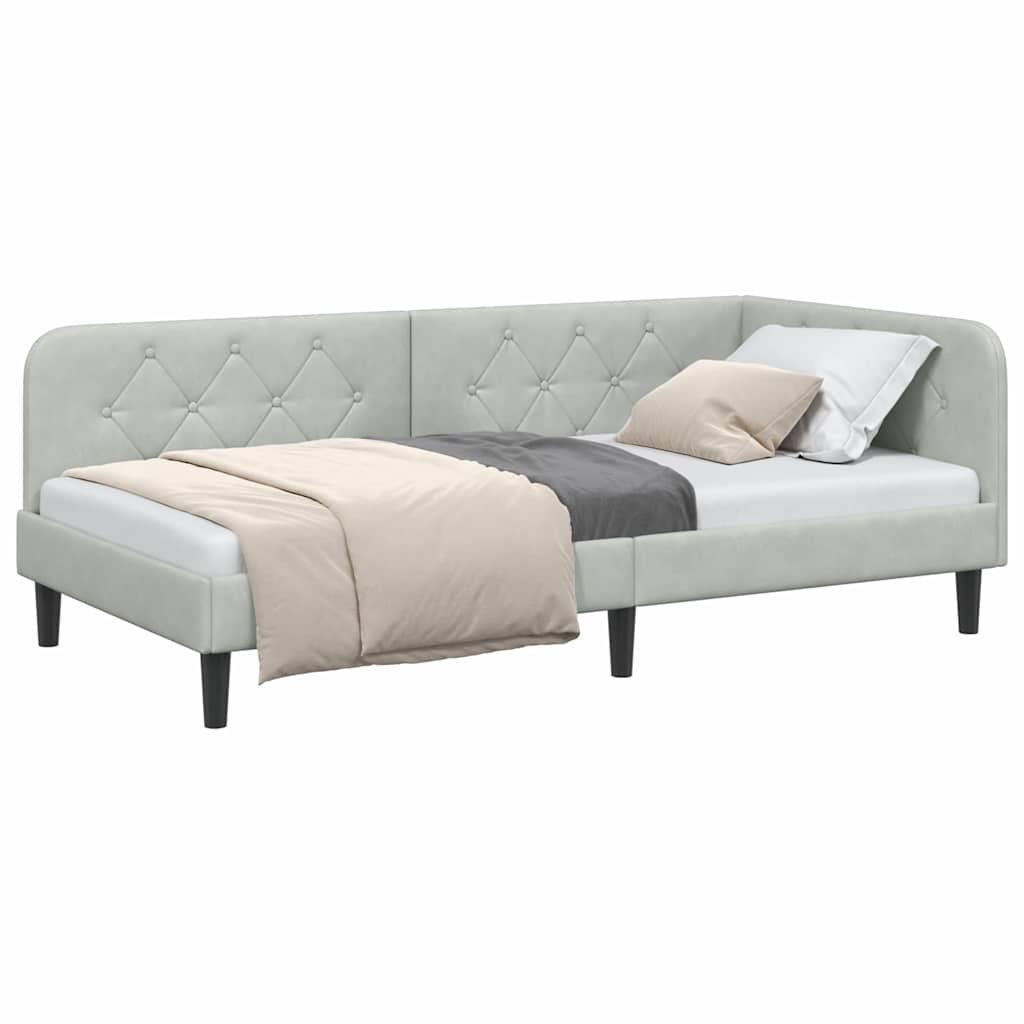 Cornice del letto ad angolo Grigio chiaro 90 x 190 cm Velluto