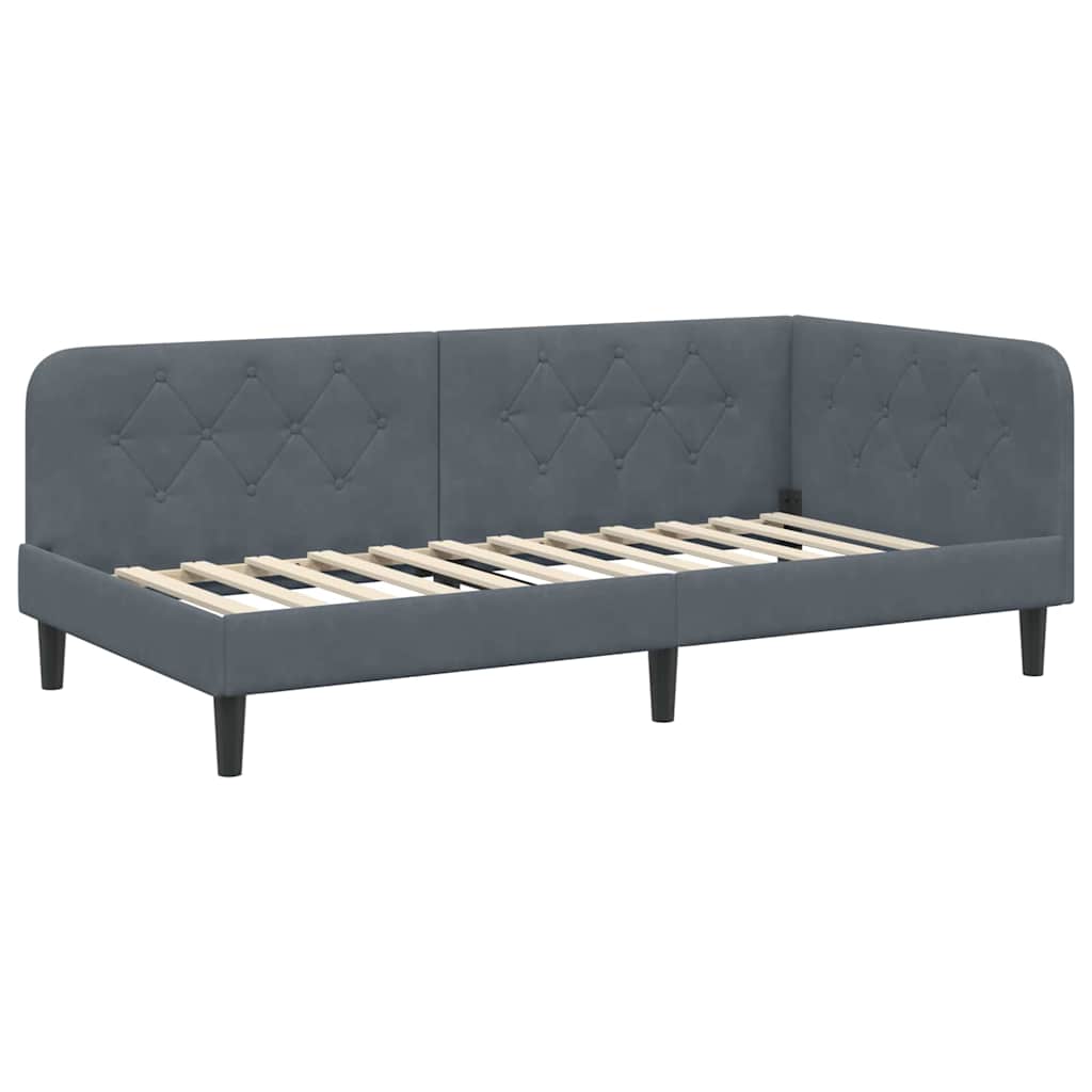 Cornice del letto ad angolo Grigio scuro 90 x 190 cm Velluto