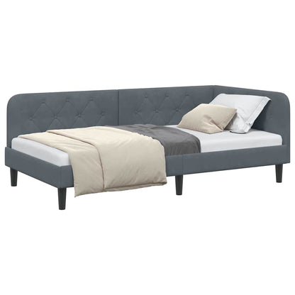 Cornice del letto ad angolo Grigio scuro 90 x 190 cm Velluto