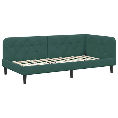 Cornice del letto ad angolo Verde Scuro 90 x 190 cm Velluto