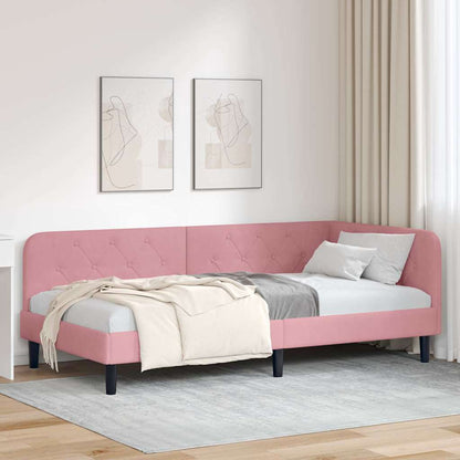 Cornice del letto ad angolo Rosa 90 x 190 cm Velluto