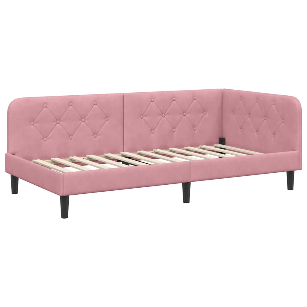 Cornice del letto ad angolo Rosa 90 x 190 cm Velluto