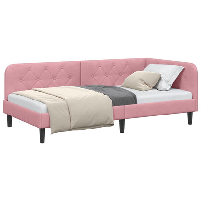 Cornice del letto ad angolo Rosa 90 x 190 cm Velluto