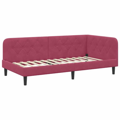 Cornice del letto ad angolo Rosso Vino 90 x 190 cm Velluto