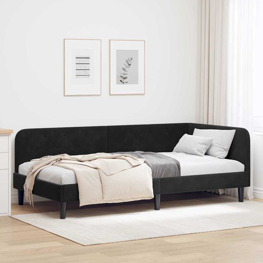 Cornice del letto ad angolo Nero 90 x 190 cm Velluto